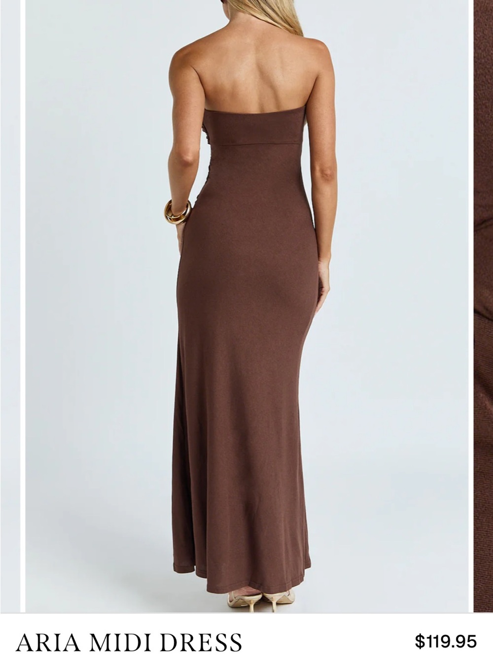 Showpo Aria Strapless Brown Knot-Front Midi Dress - Picture 2 of 2